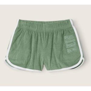 Victoria's Secret PINK Shorts Beach Terry Varsity Short Green NEW M